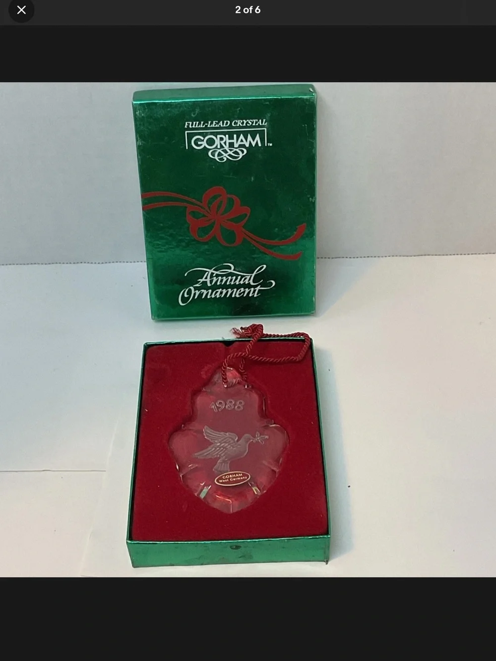 Gorham 1988 Crystal Etched Peace Dove Christmas Ornament West Germany With Box